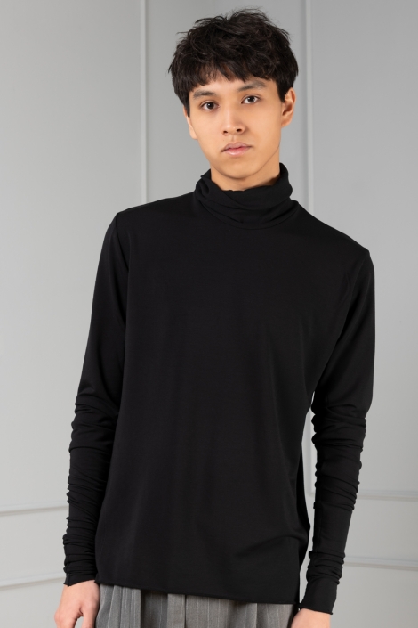 black turtleneck bamboo unisex long sleeve with extra long sleeves