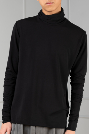 black turtleneck bamboo unisex long sleeve with extra long sleeves