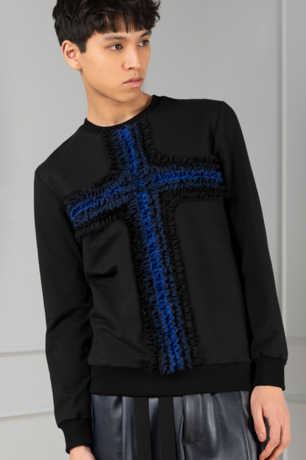 black men's sweater with ruffle-cross