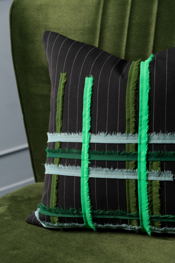 pinstripe cushion cover with green details