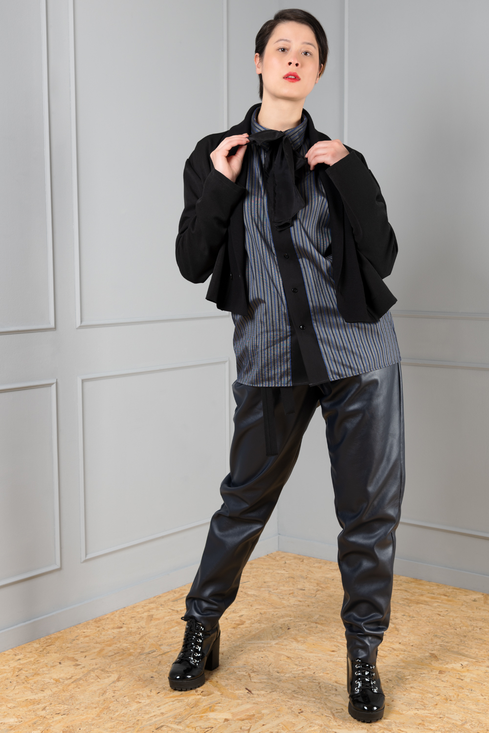 Grey leather cheap trousers womens