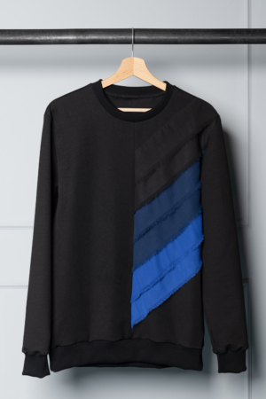 black unisex sweater with chiffon-strips