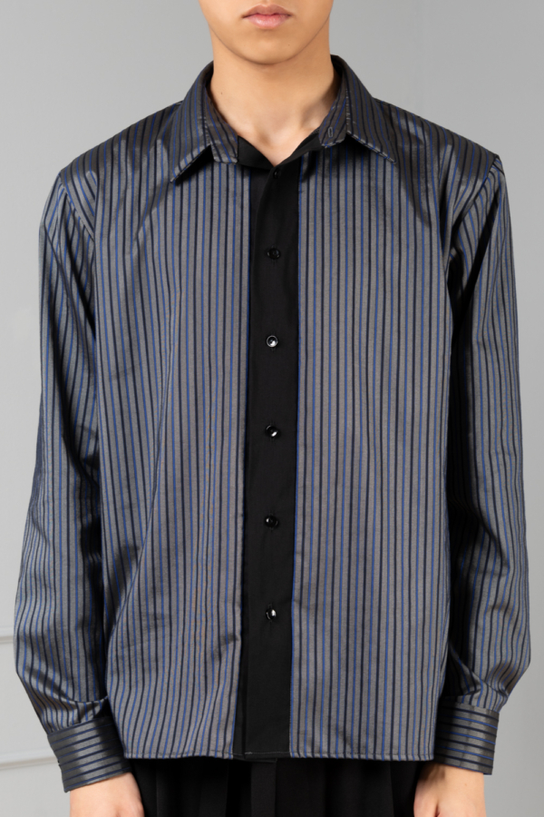 silver unisex shirt with blue stripes