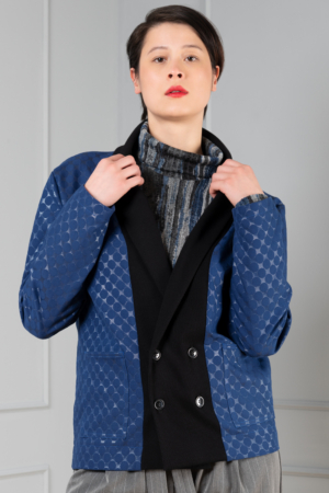 blue double-breasted unisex blazer cardigan