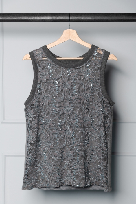 grey lace sleeveless unisex top