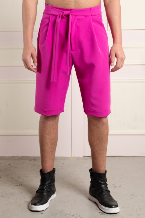 pink unisex tie-belt shorts