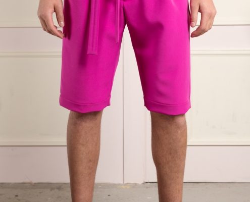 pink unisex tie-belt shorts