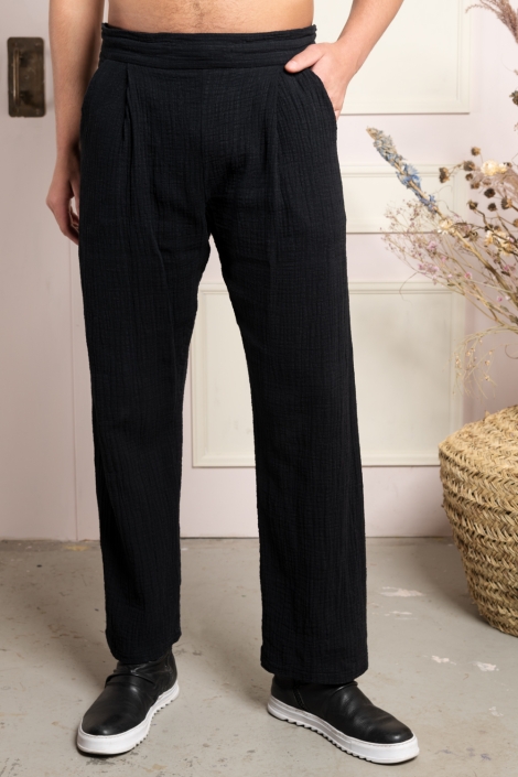 straight black cotton unisex trousers