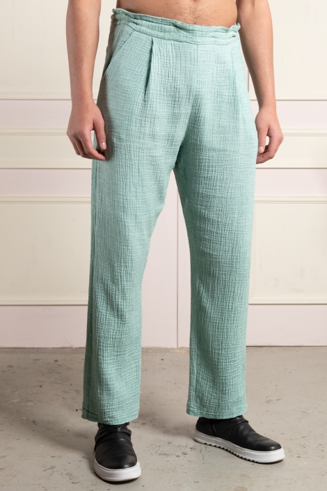 straight green cotton unisex trousers