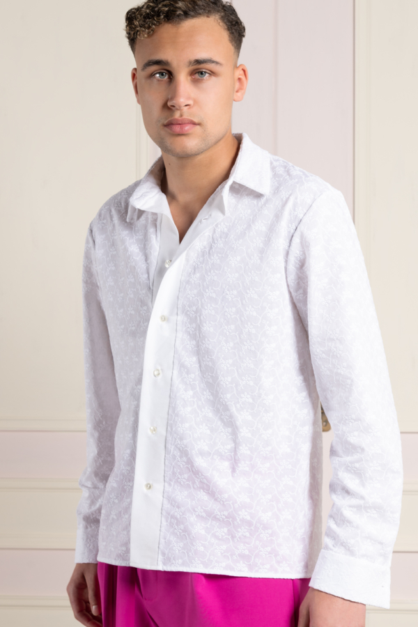 white men's shirt with Swiss embroidery