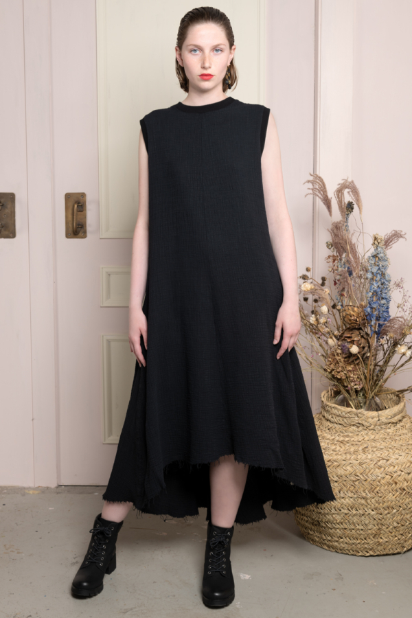 black cotton A-line dress