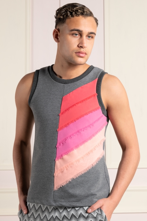 grey and pink men's tank top