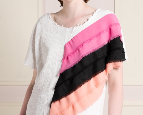 off-white cotton women's top with pink-chiffon