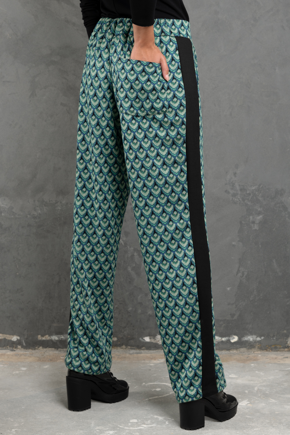 Art deco pattern women's trousers | Haruco-vert