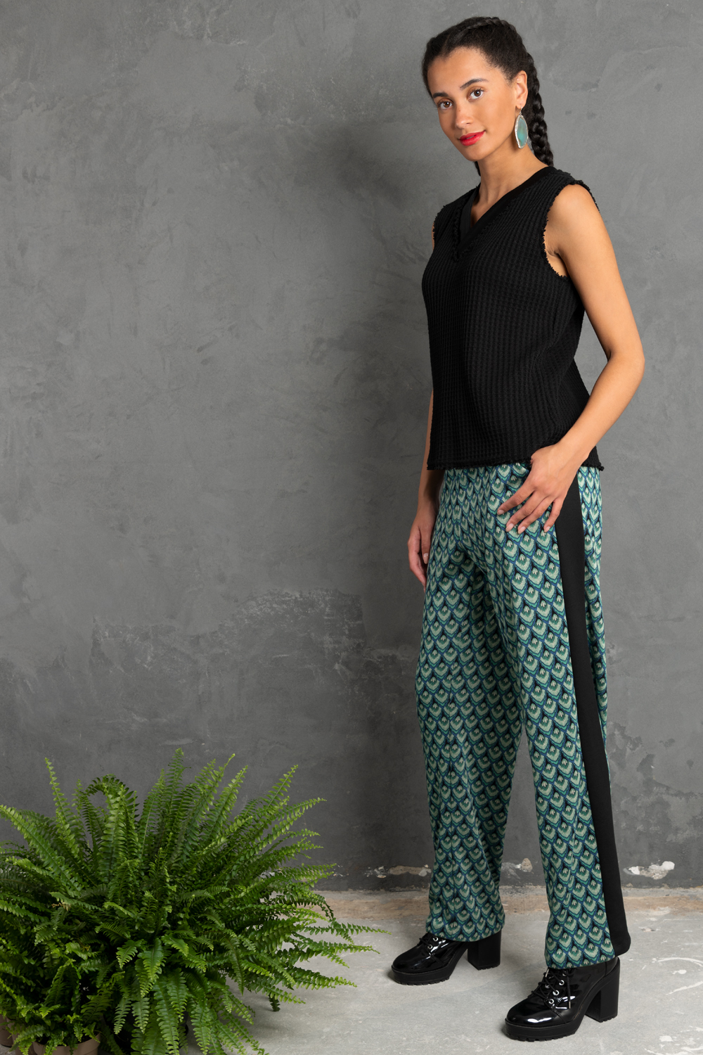Art deco pattern women's trousers | Haruco-vert