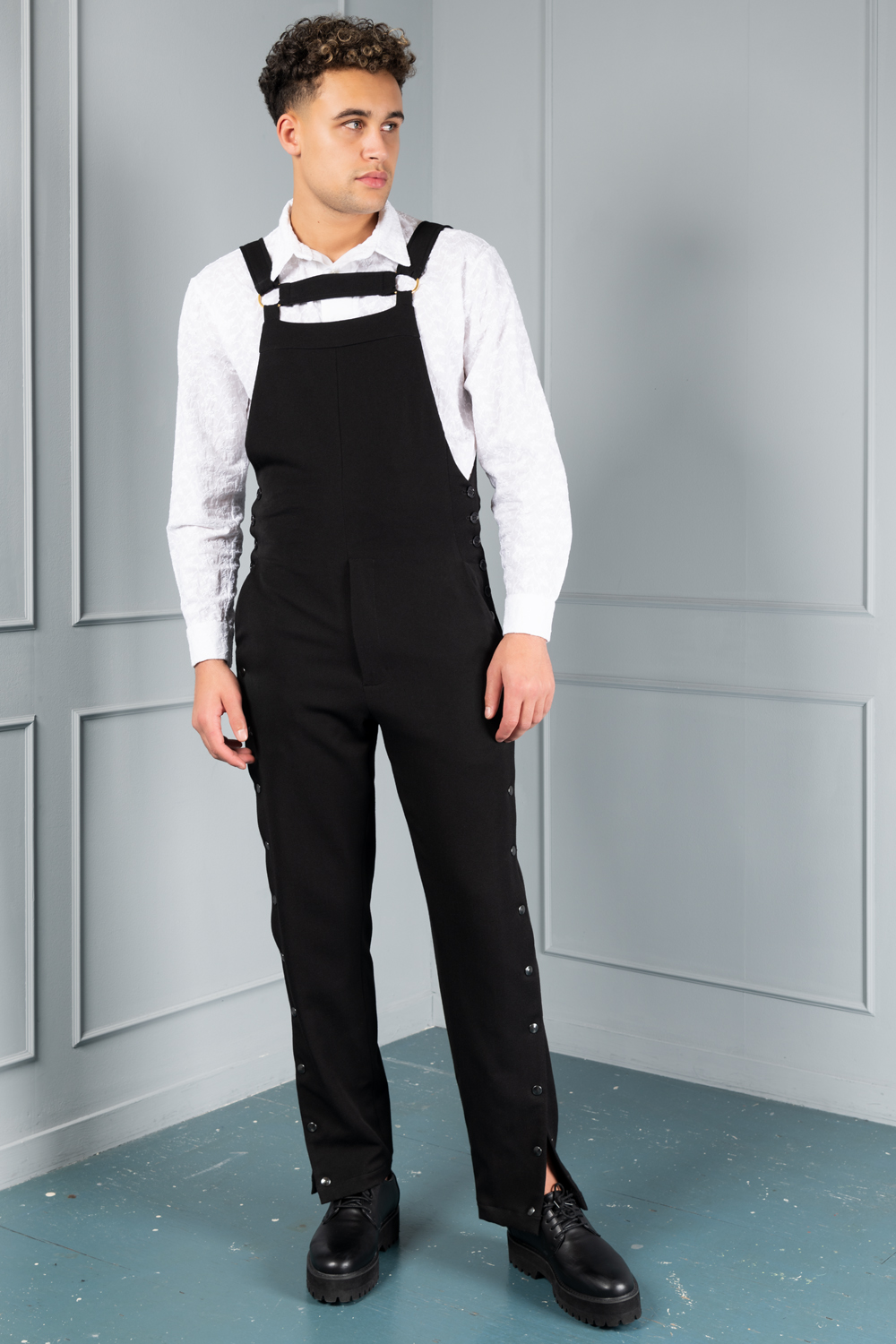 Mens black dungarees discount