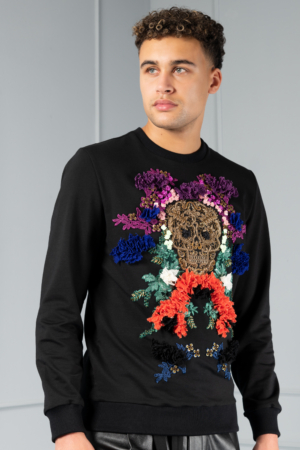 goldwork and lace skull men's sweater