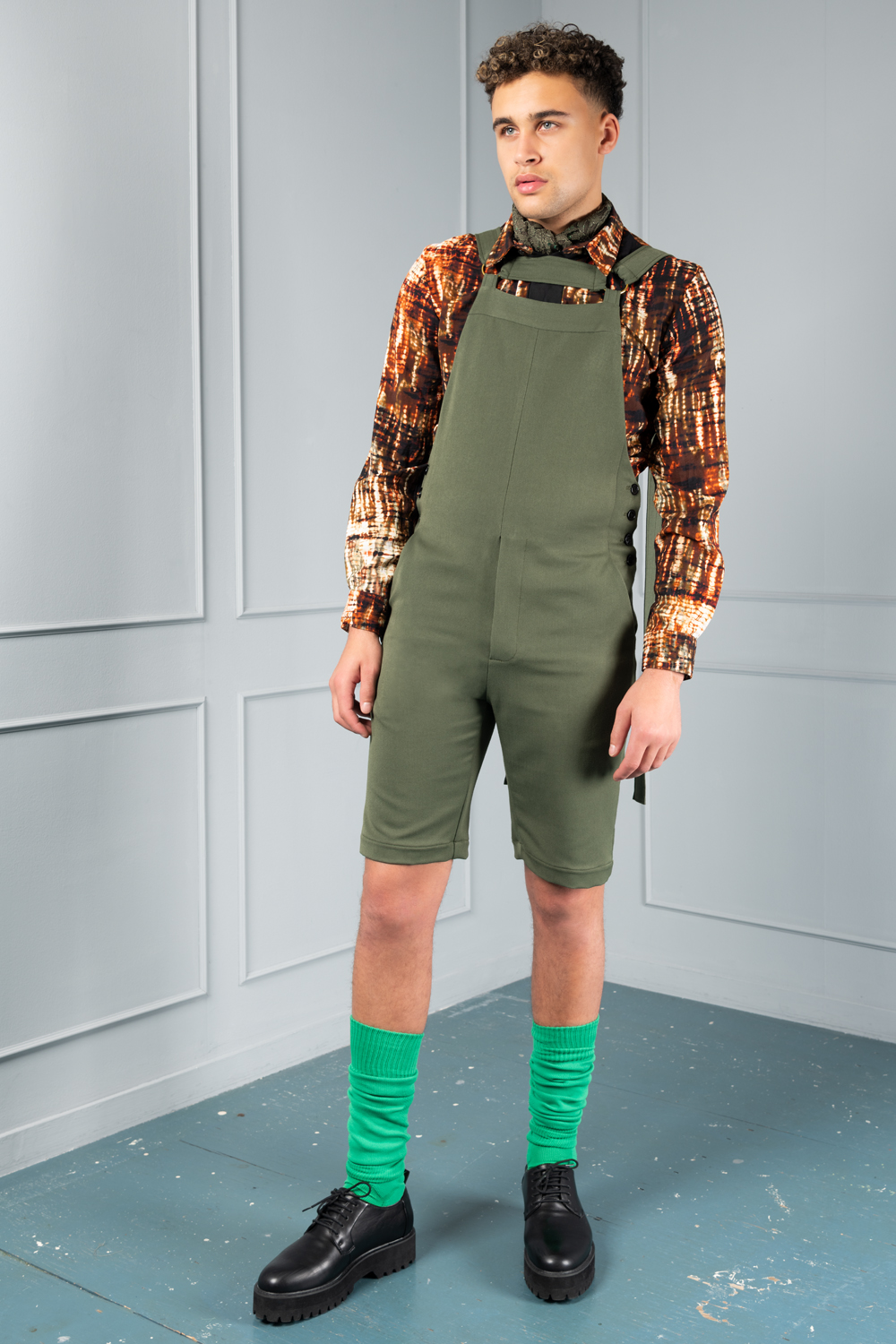 Olive cheap overall shorts