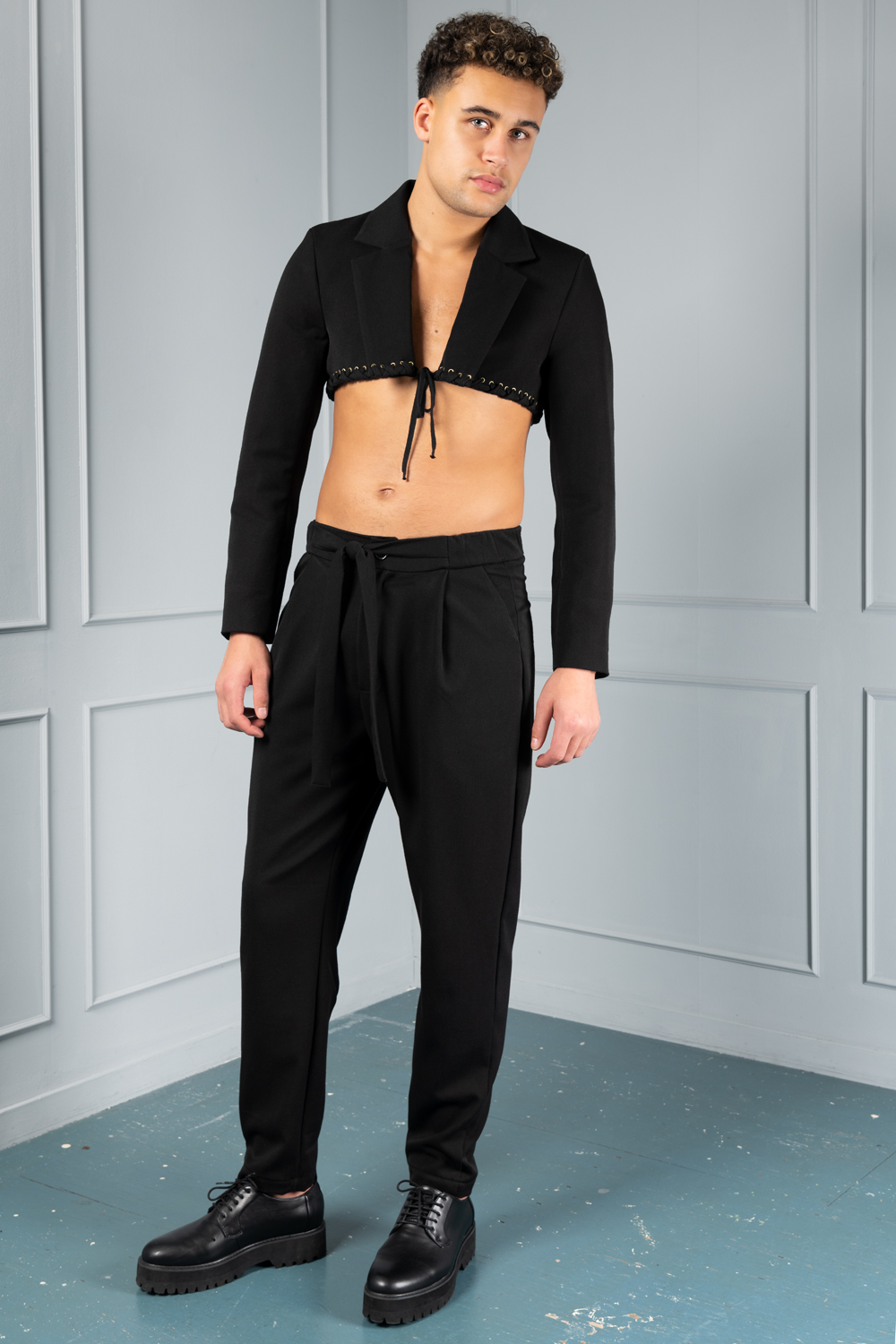 Winged side Adjuster Black Cropped Trousers