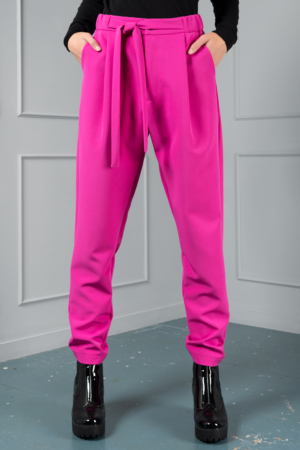 pink unisex trousers with tie-belt