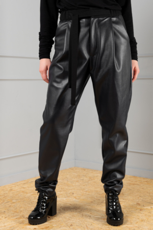 black faux-leather women's trousers