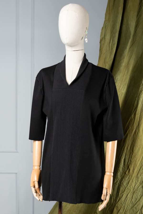 black shawl collar women's tee