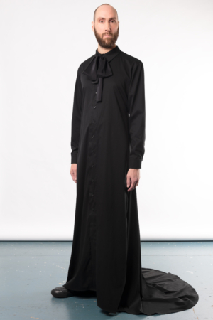 black unisex shirt dress with strap detail