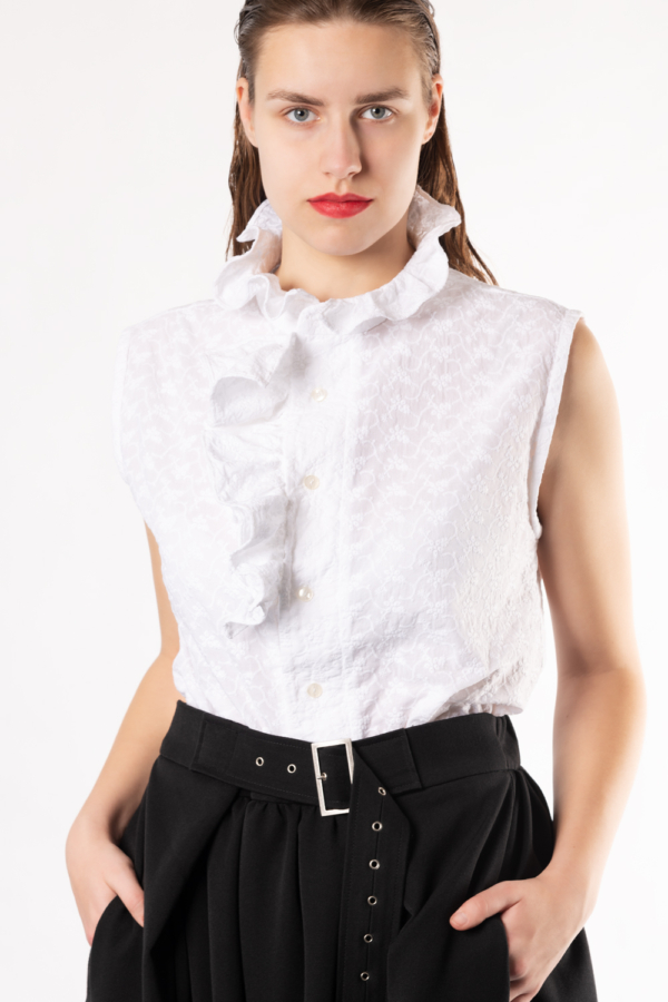 sleeveless unisex ruffle shirt