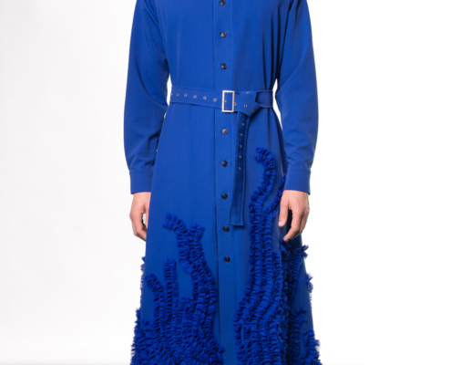 long cobalt blue men's shirt dress