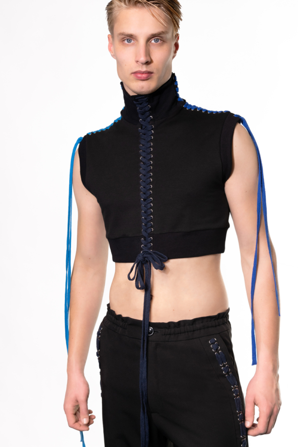 lace-up detail cropped men's top