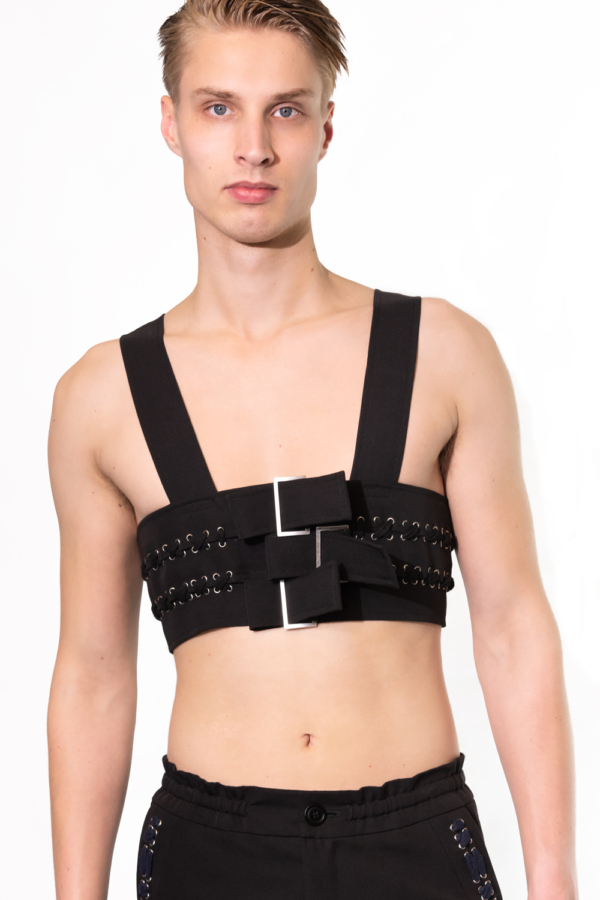 black harness belt men's top