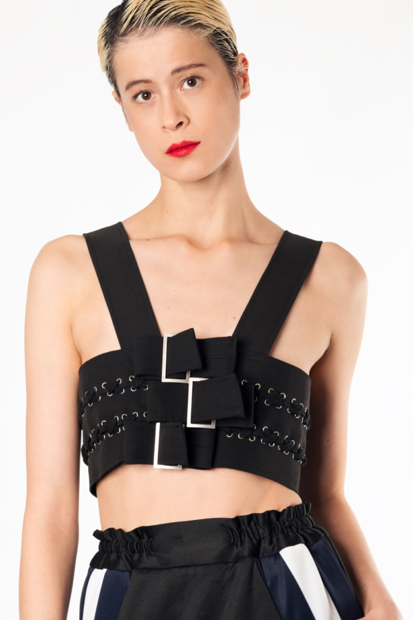 black harness belt unisex top