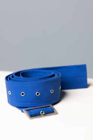 long blue women's eyelet belt