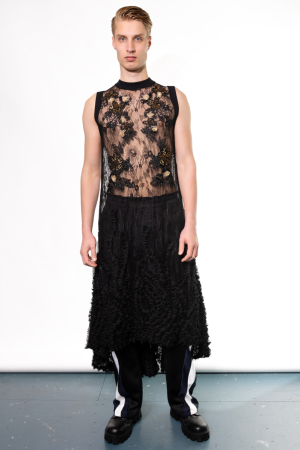 embroidered black lace men's dress