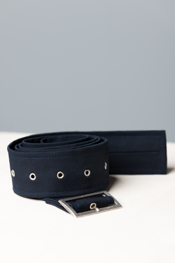 long navy-blue men's eyelet belt