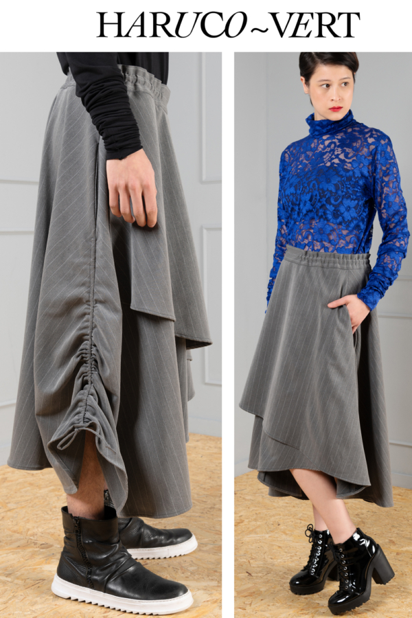 asymmetrical grey-pinstripe unisex skirt