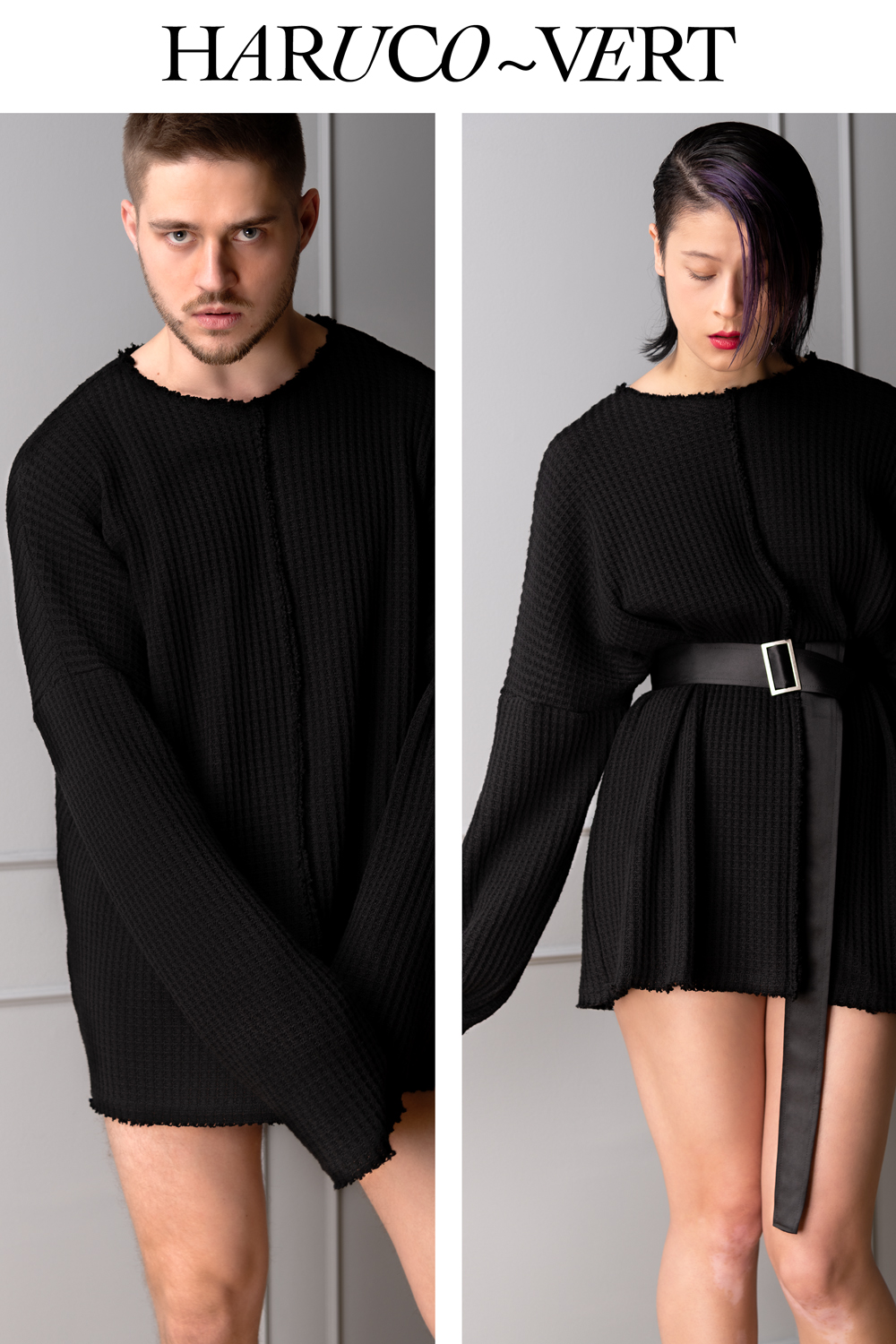 Black-knit unisex oversized pullover | Haruco-vert