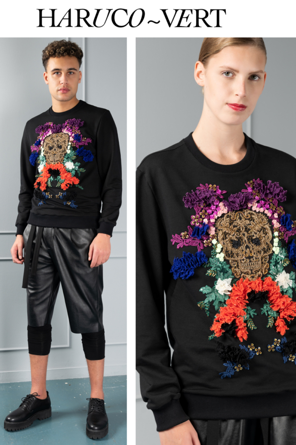 goldwork and lace skull sweater