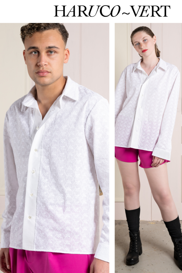 white unisex shirt with Swiss embroidery
