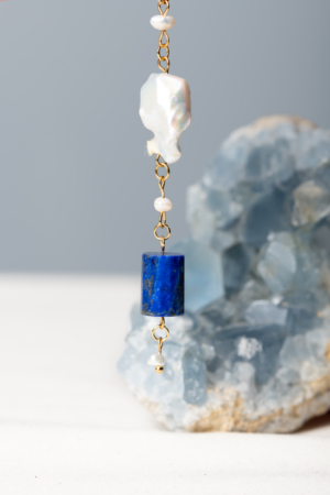 pearl and lapis lazuli earring