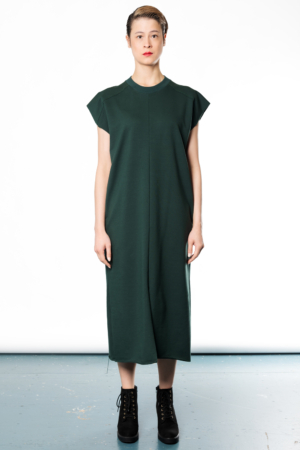sleeveless dark green boxy dress