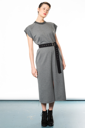 sleeveless grey boxy dress