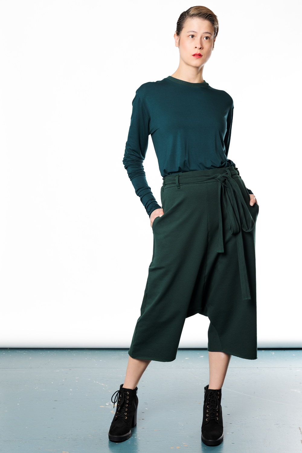 新品 salsation Crotch Pants DARK GREEN green drop crotch women's pants | Haruco-vert