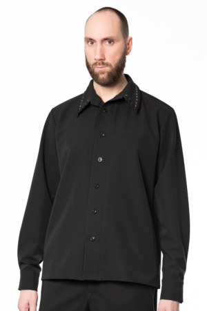 black statement collar men's shirt
