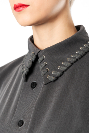 grey statement collar button-up shirt