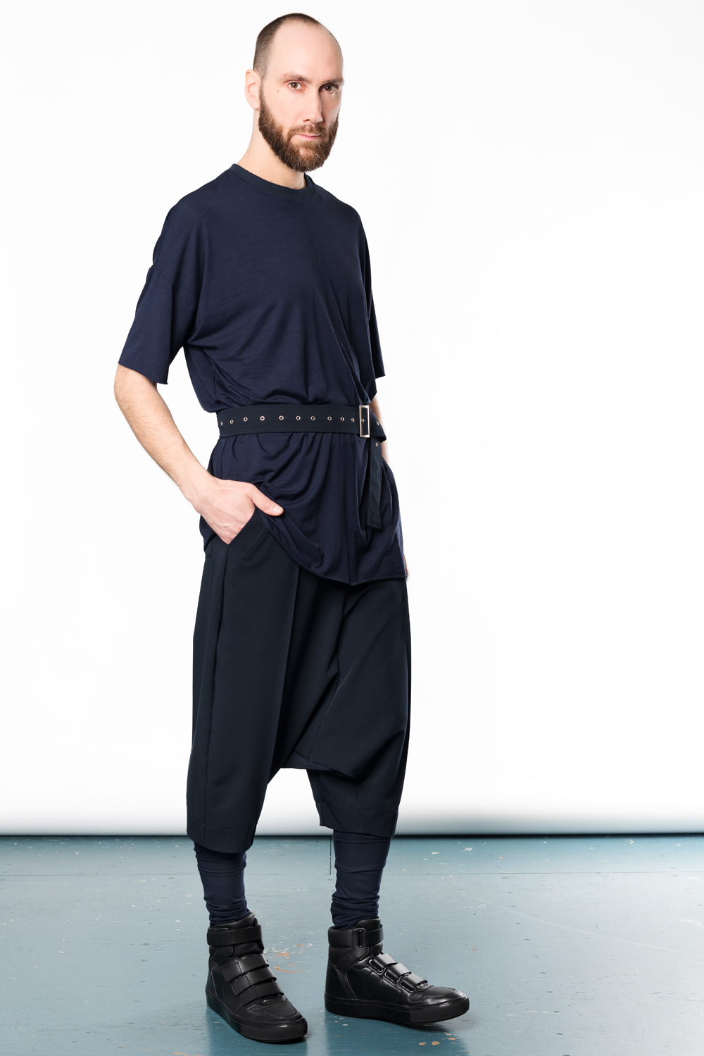 navy drop crotch men's trousers | Haruco-vert
