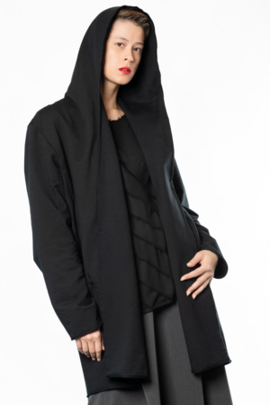 black unisex hooded cardigan