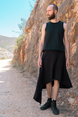 black asymmetrical cotton men's skirt