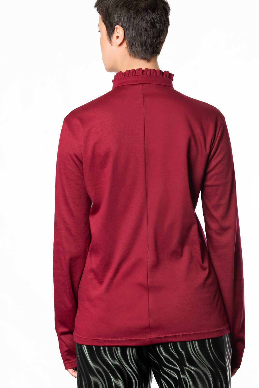 Tefen burgundy ruffle collar polo shirt - Image 8