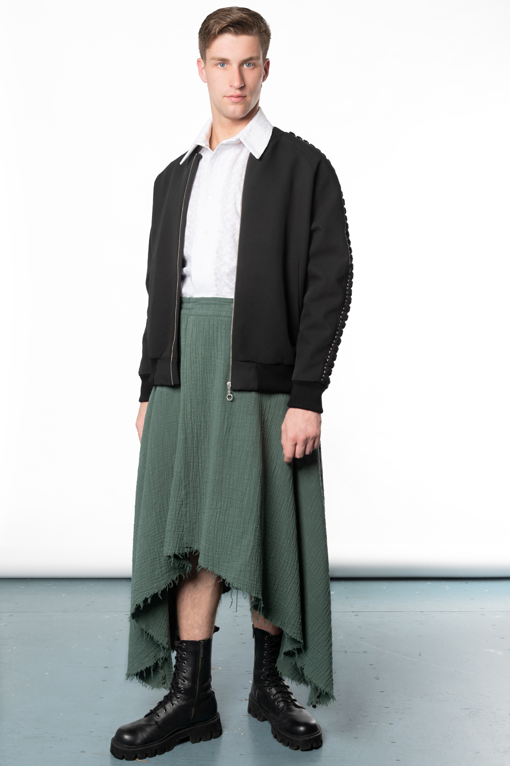 sage asymmetrical cotton men's skirt